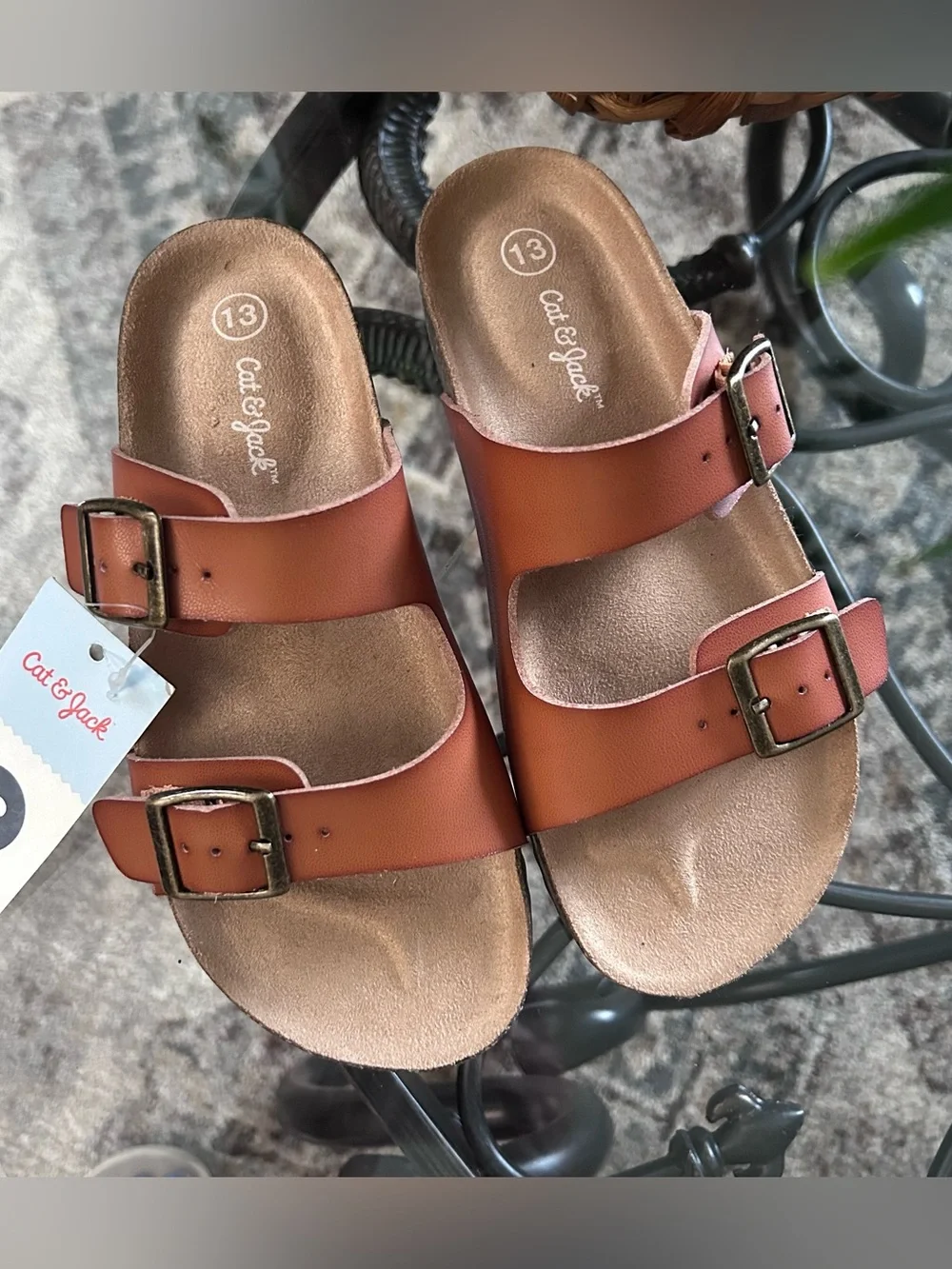 Cat & Jack Tan/Brown Double Buckle Slide Sandals